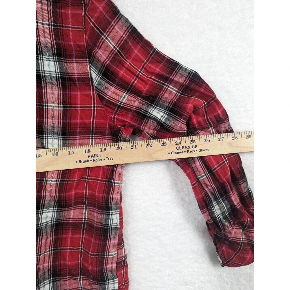 Victorias Secret Womens Top Red Plaid Button Front Long‎ Sleeve Shirt Large